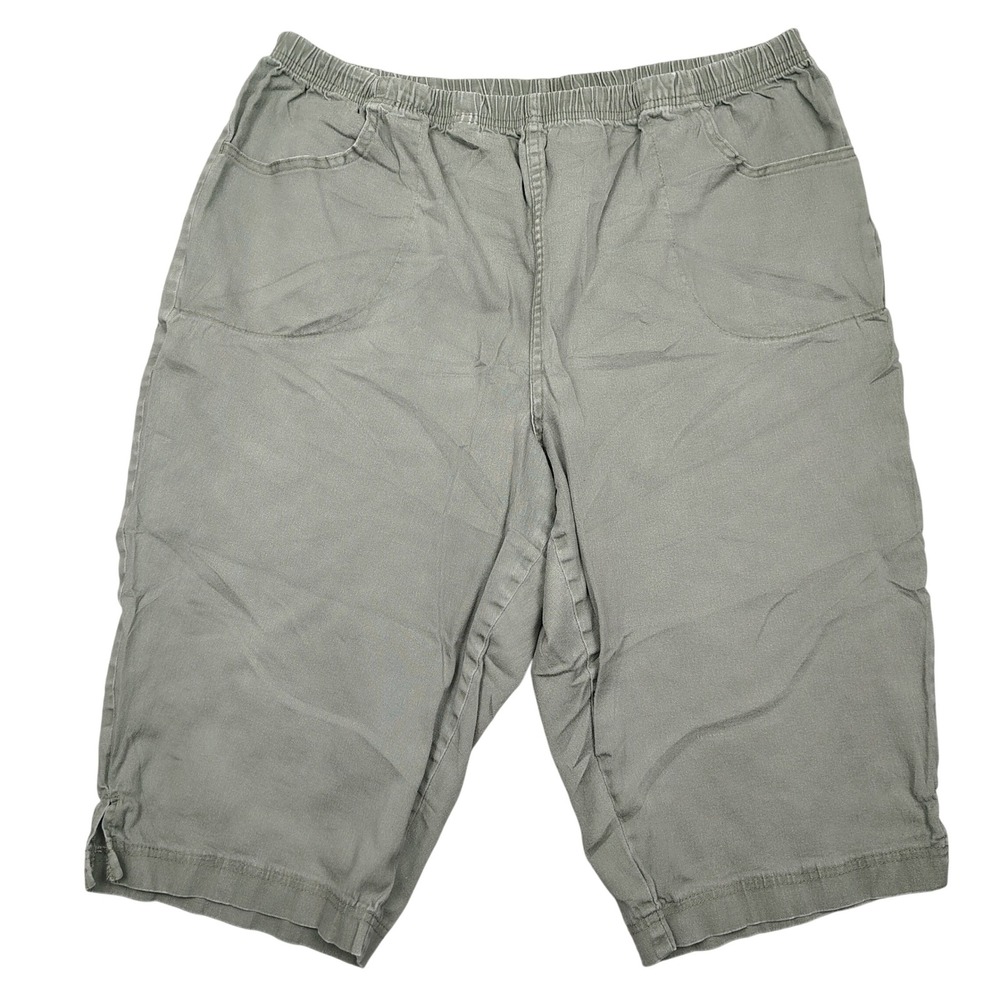 Croft & barrow Shorts Women 18W Green Elastic Waist Bermuda Solid Cotton Spandex
